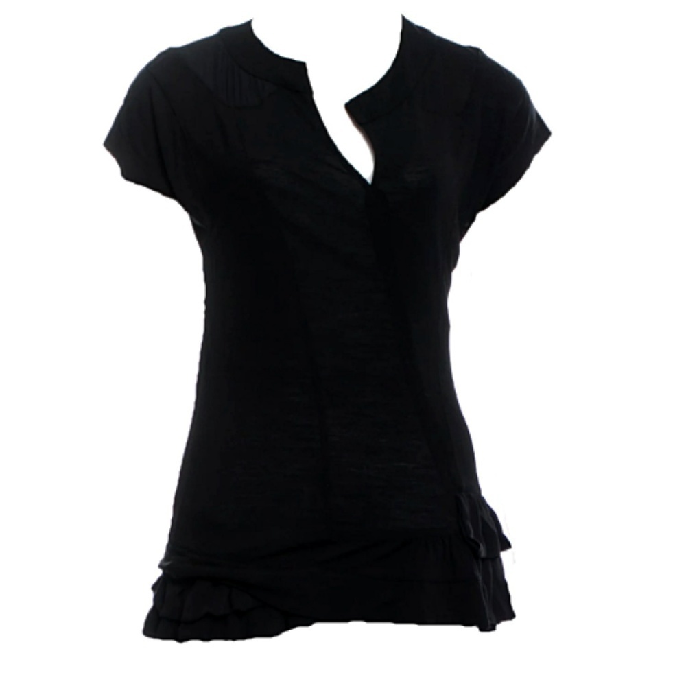 MARC JACOBS Short Sleeve Ruffle Hem Blouse Black XS